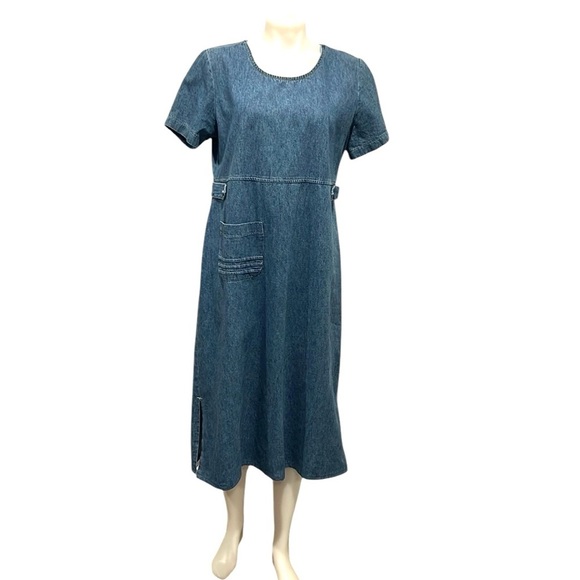Vintage 90s Studio Ease cotton short sleeve denim midi dress - Picture 1 of 11